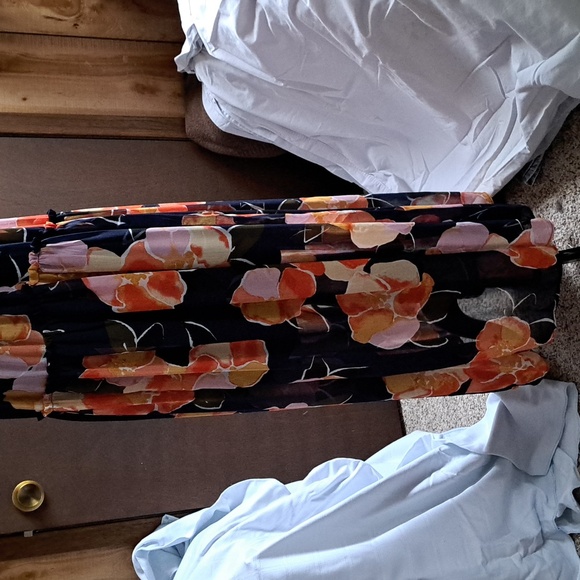 Maurices sundress, size M navy blue with orange, pink, taupe, and olive green - Picture 5 of 6